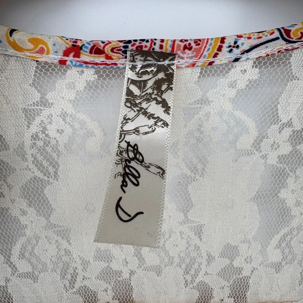 Bella D Womens Open Front Short Sleeve Kimono Cardigan Paisley Lace Trim ‎ XL